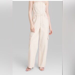 wild fable Cream Wide-Leg Cargo Jumpsuit